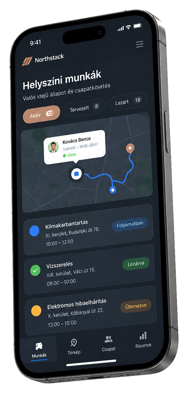 Northstack helyszíni munkakezelő mobilfelülete