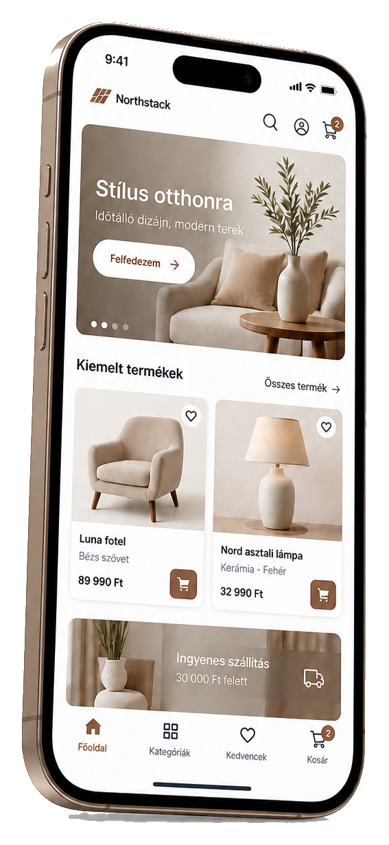 Northstack webshop mobilfelülete