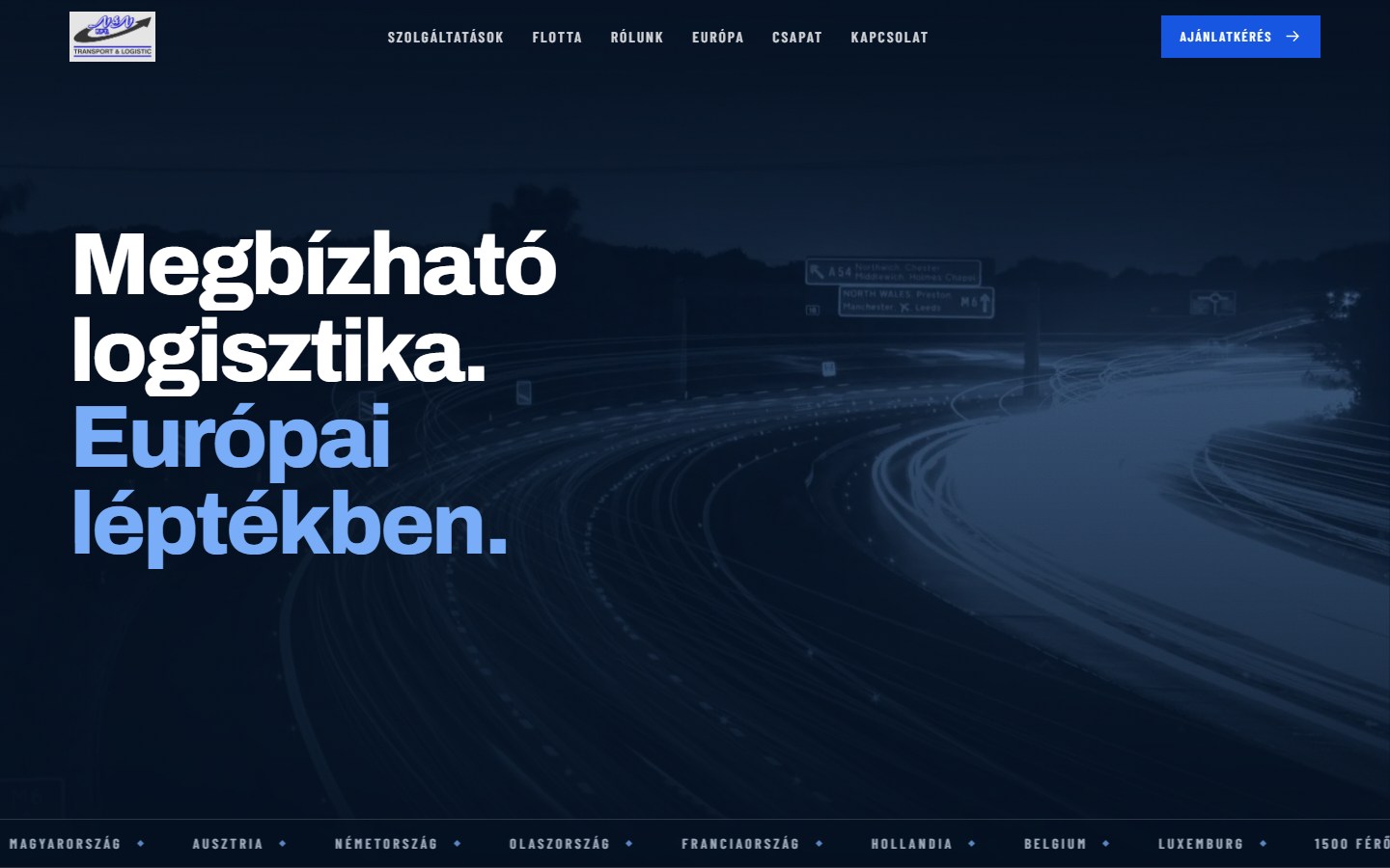 Az N és N Kft. Transport és Logistic weboldal nyitóképernyője